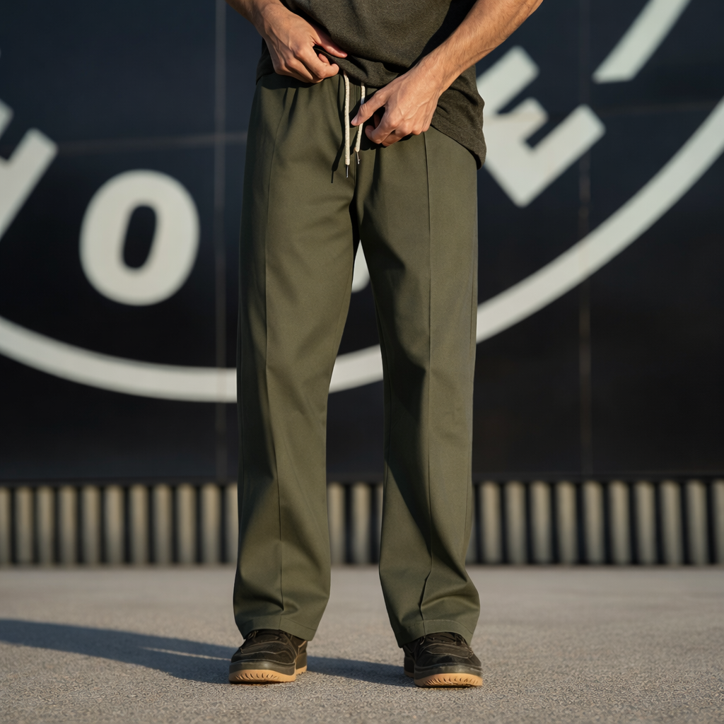 PANTALON SASTRERO DE GABARDINA COLOR VERDE MILITAR